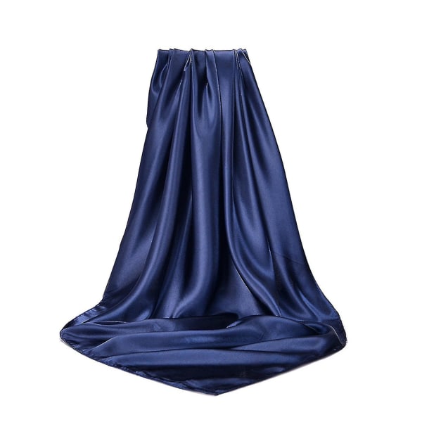 Kvinder hovedtørklæde Firkantet blødt imiteret silke ensfarvet tørklæde Hovedsjal til hverdagen (marineblå)