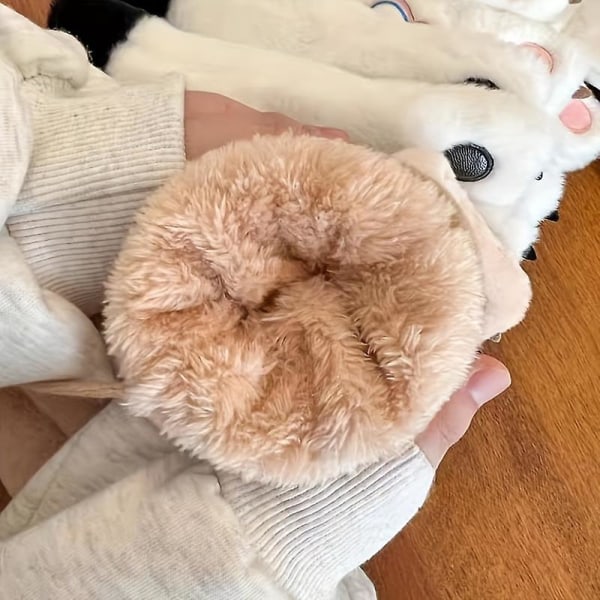 Söpöt karhunkarvaiset hanskat tytöille, jotka pitävät lämpimänä talvella. Söpöt plus samettiset ja paksunnetut riimukaulan karhunkynnet (valkoinen vaaleanpunainen)
