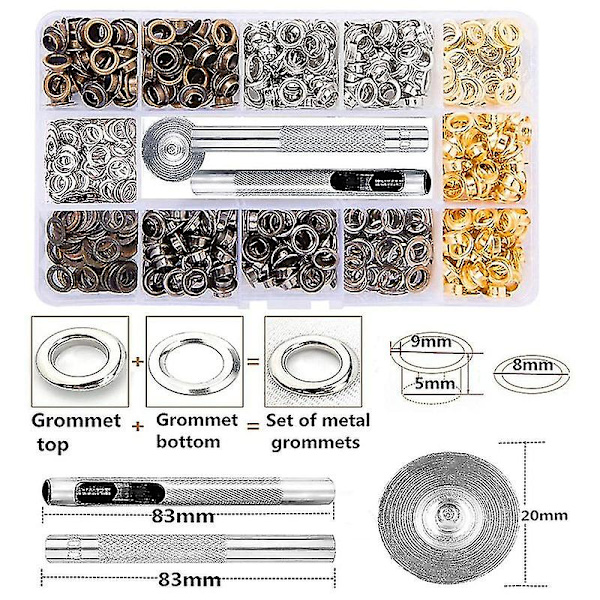 3/16 tum 400 st Öglor Kit Grommet Set Kompatibel med Skor Kläder (4 Färger)