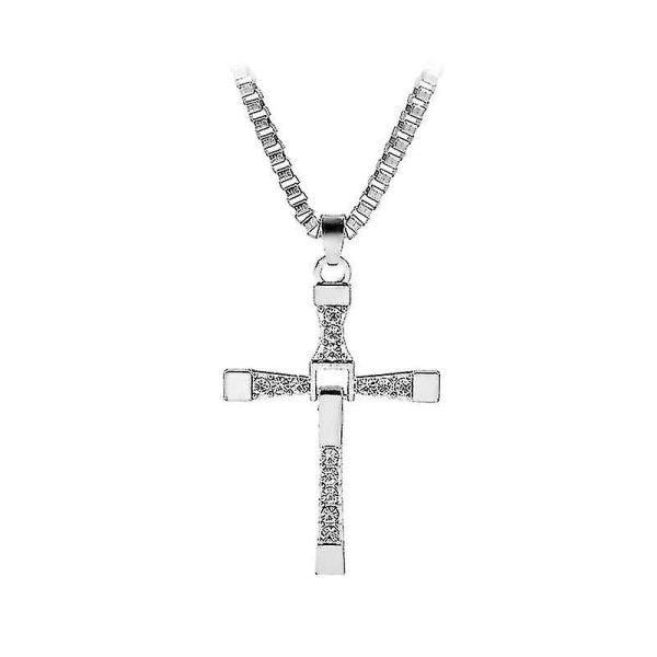 Cross Halskæde Hip Hop Fuld Diamond Cross Metal Halskæde Street Style smykker（sølv）