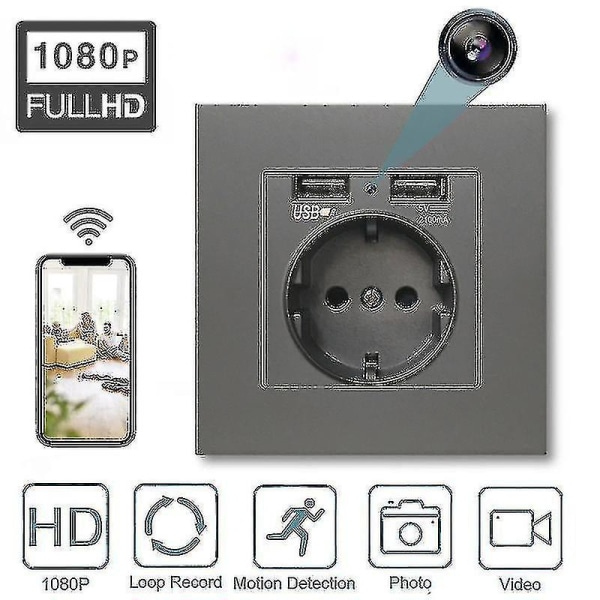 1080p Full Hd Minikamera Eu Husholdnings Dual Usb-strømuttak Wifi Nanny Cam（32G，Hvit）
