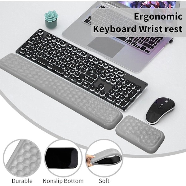 Tangentbords- och mus handledsstöd set, Ergonomiskt handledsstöd för kontor hem skola skrivbord dator laptop notebook, Halkfritt, Smärtlindring (grå)