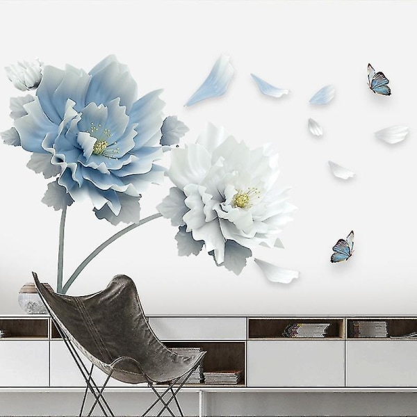 Stor hvit blå blomst Lotus sommerfugl avtagbare veggklistremerker Veggkunst