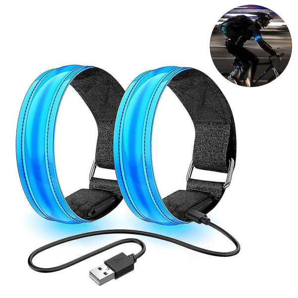 Wabjtam 2-pack löparlampor för löpare, uppladdningsbar LED-armband, reflekterande blå