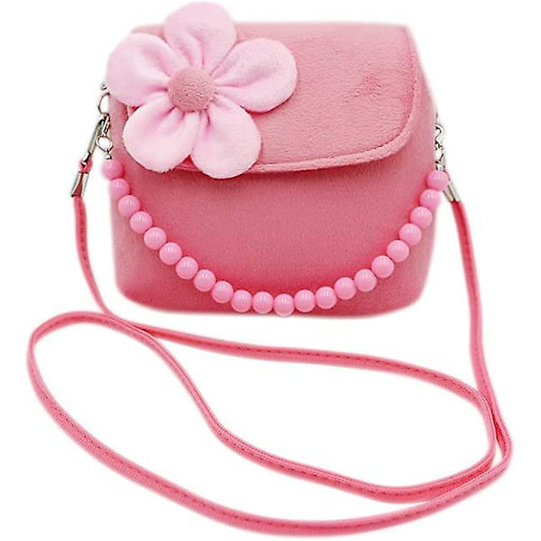 Pieni tyttö muoti kukka crossbody olkalaukku pehmo käsilaukku mini lompakko kahvalla (vaaleanpunainen)