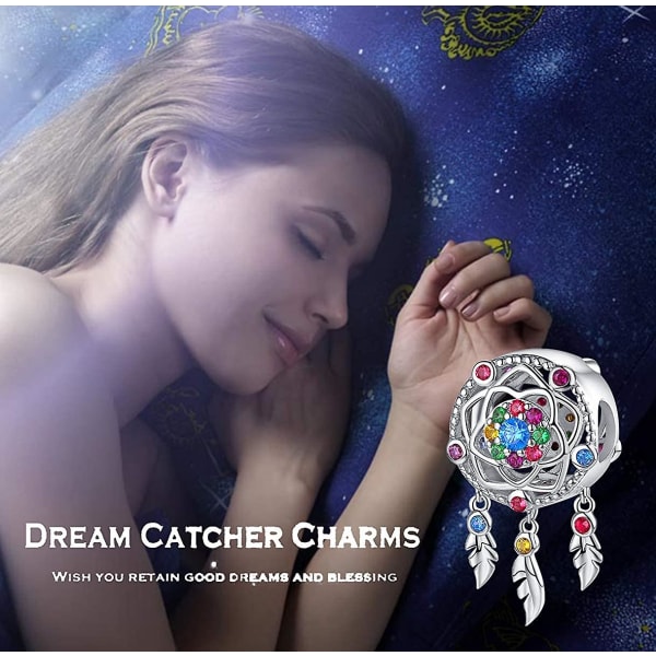 Women's Moments Spiritual Dreamcatcher Charm Bead 925 Sterling Silver Charm Bead Fit Pandora armband, present med smyckeskrinColorful Dream Catcher