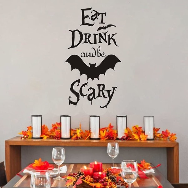Halloween väggklistermärken Ät Drick och Var Läskig Flygande Fladdermus Dekal Väggdekor för Barn Fönsterdekor 32x57cm