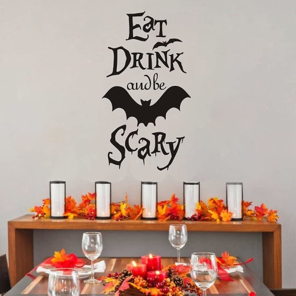 Halloween Wall Stickers Eat Drink and Be Scary Flying Bat Decal Walll Decor for Kids Windows Decor 32x57cm