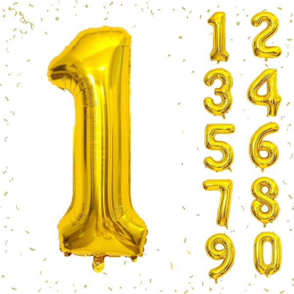 40 Tums Guld Helium Mylar Folieballonger, Nummer 1 Ballon för Födelsedag Dekorationer för Barn, Jubileumsfest Dekorationer Tillbehör