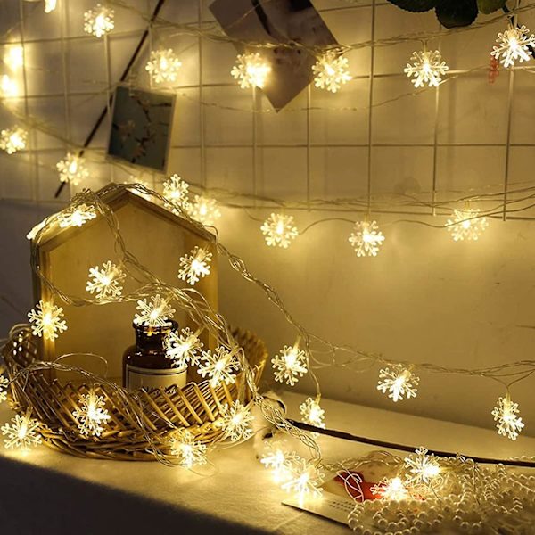 Julbelysning, Juldekorationer Snöflinga Ljuskedja, 6m 40 LED-Fairy Lights Batteridriven Vattentät För Julträdgård Patio Sovrum