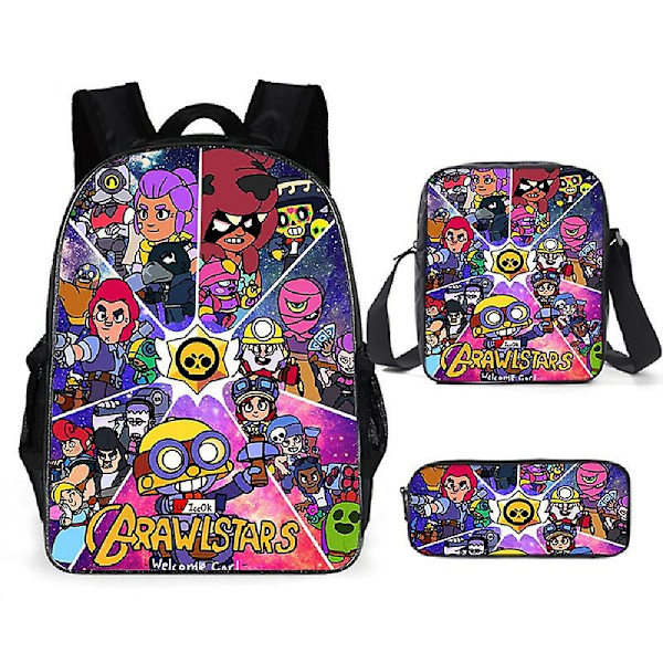 Anime Ryggsäck 3-delat Set Cartoon Fashion Student Skolväska Casual Ryggsäck Axelväska Pennfodral Förvaringsväska 3