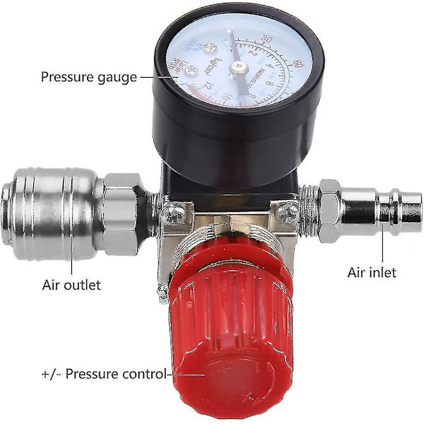 Lufttrykkregulator Treveisventil 175psi 12bar 1/4 Tommers Lufttrykkmåler Regulator For Kompressor (ny 3 Veisventil)
