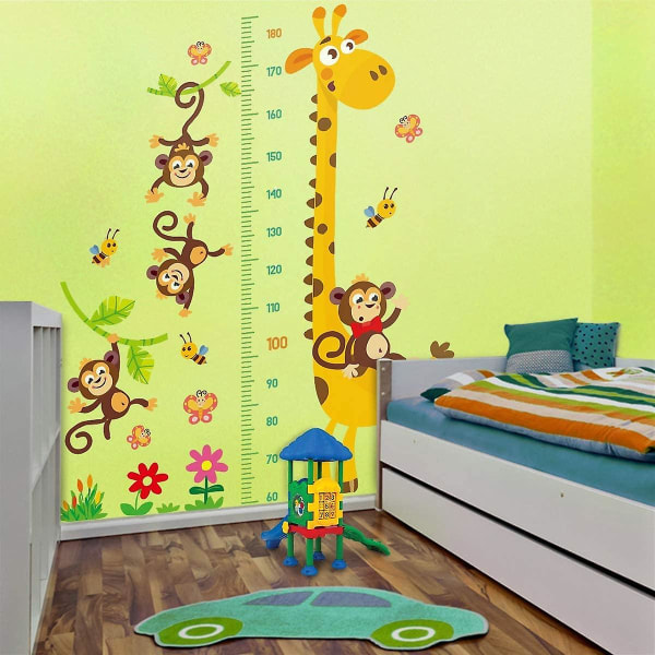 Wabjtam Giraffe Og Monkey Høyde Veggkort For Barn | Peel And Stick Baby Room Veggklistremerke For Baby Soverom, Småbarn Lekerom