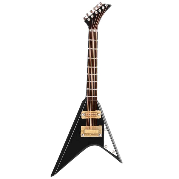 Svart 10cm Mini V-formad gitarrdekoration Musikinstrument Modell Present