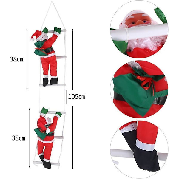 Jultomte som klättrar på rep-stege för julgran inomhus och utomhus hängande prydnad dekoration jul jul fest hem dörr vägg dekoration