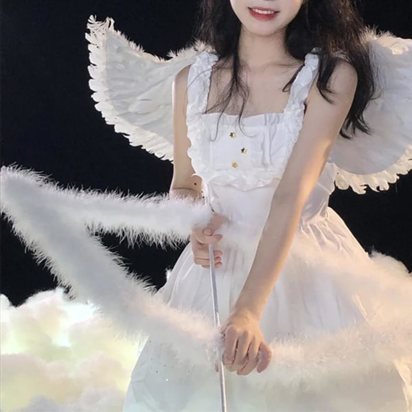 Angel Wings, Light Up Angel Wings ja Halo LED-valoilla, valkoinen Angel Wings -asu aikuisille lapsille (65 * 35 cm, monivärinen)