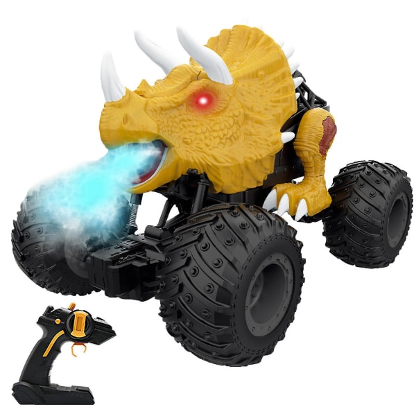 Kids Dinosaur Toy Rc Monsters Truck Toy 2,4 Ghz Fjärrkontroll Stunt Car Spray Dinosaurie Toy Present för pojkar 1st（B，Yellow）