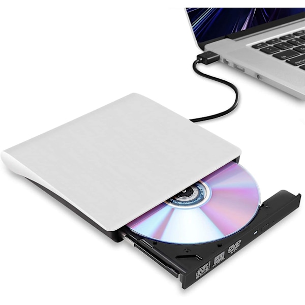 Extern CD/DVD-enhet för Laptop, USB 3.0 Ultratunn Bärbar Brännare/Skrivare Kompatibel med Mac Macbook Pro/Air Imac Desktop Windows 7/8/10/XP/Vista (