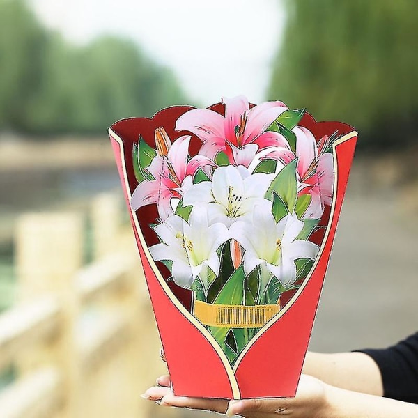 Gratulasjonskort Sammenleggbart Utsøkt Folding Bred applikasjon Luktfri Diy Vivid Papir Rose Flower Popup-kort til gave（B）