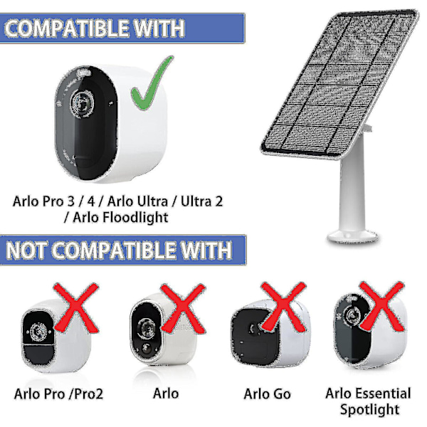 Solpanelopladning til Arlo Ultra/ultra 2/pro 3/pro 4/pro 3 Floodlight/go 2 4w