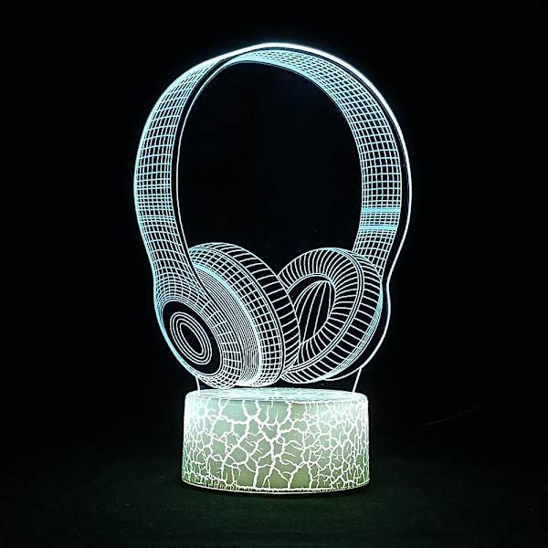 Hodetelefon 3D-lampe nattlys 3D-illusjonshodetelefonlampe for barn, 7 farger endres med fjernkontroll, barneromsdekor