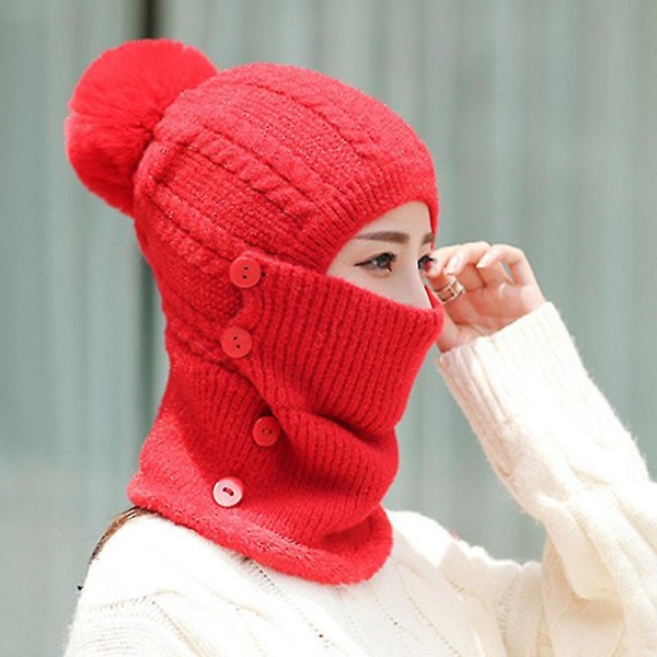 Talvi neulottu pipo hattu kaula lämpimämpi fleecevuorattu cap -lippis naisille ulkokäyttöön Uusi (beige)