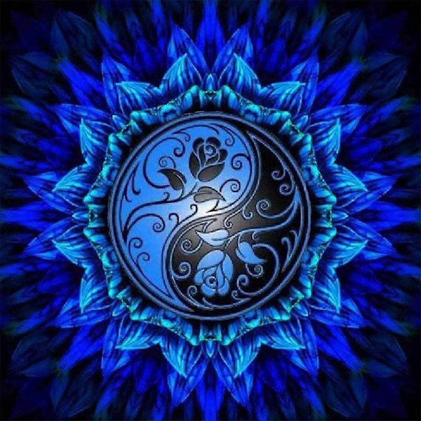 DIY 5D Diamantmålning efter siffror Kit, Mandala Yin Yang Blå Ros, Full Borr Strassmålning med Diamantkristaller (Mandala)