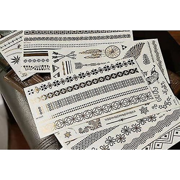 8 Ark Guldfolie Varma Silver Tatueringsdekaler, Tillfälliga Tatueringsdekaler För Armband / Anklet