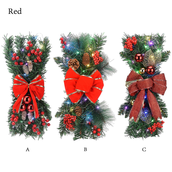 Hengende krans Gave Batteridrevet Kreativ Slitesterk juledekorasjon Veggmontert krans（Style 3，Rød）