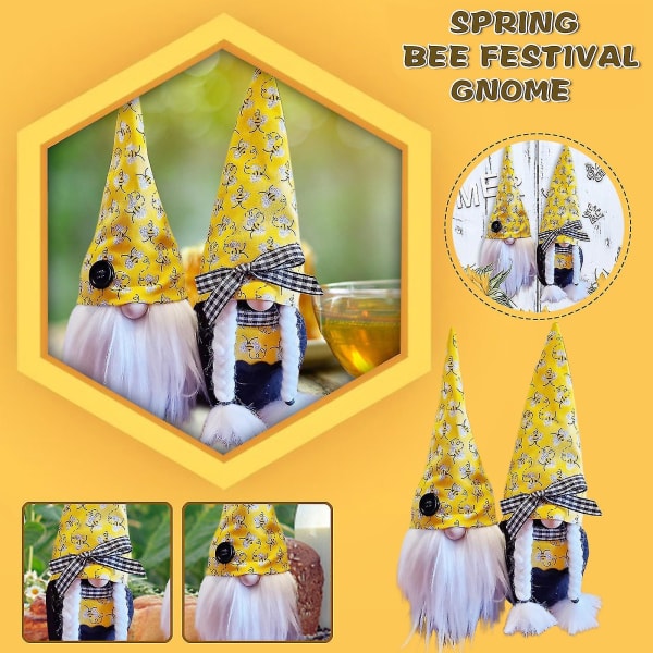 2stk Bee Festival Plysj Bart Ansiktsløs Dukke Goblin Gnome Hjemmedekorasjon Ornamentforlovelse Fest Veggdekor Tak Gratulerer med dagen Bue Eksamen