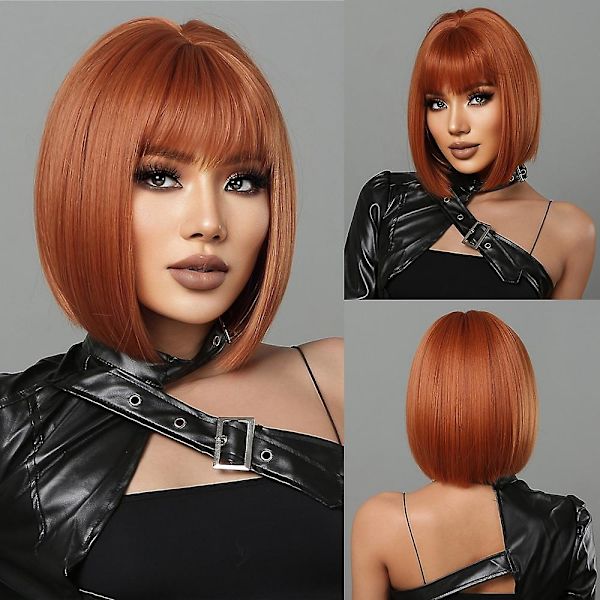 Lyhyt viininpunainen synteettinen peruukki suorat hiukset otsatukka bob-peruukki mustille naisille afro cosplay-juhliin lämmönkestävä peruukki（Wigs-LC2071-3）
