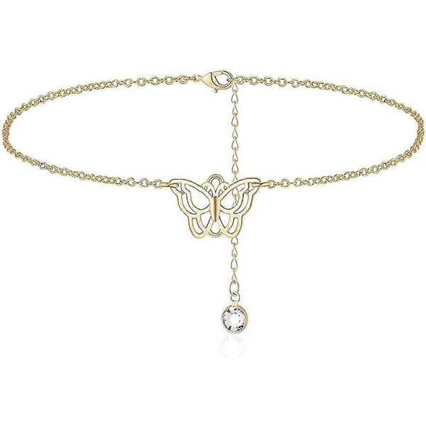 Boho Fjärilslagerade Anklets Armband Pärlade Lager Beach Fjärilsanklets Armband för Kvinnor Flickor Sommar Strand Fot Smycken Set 2 Set -