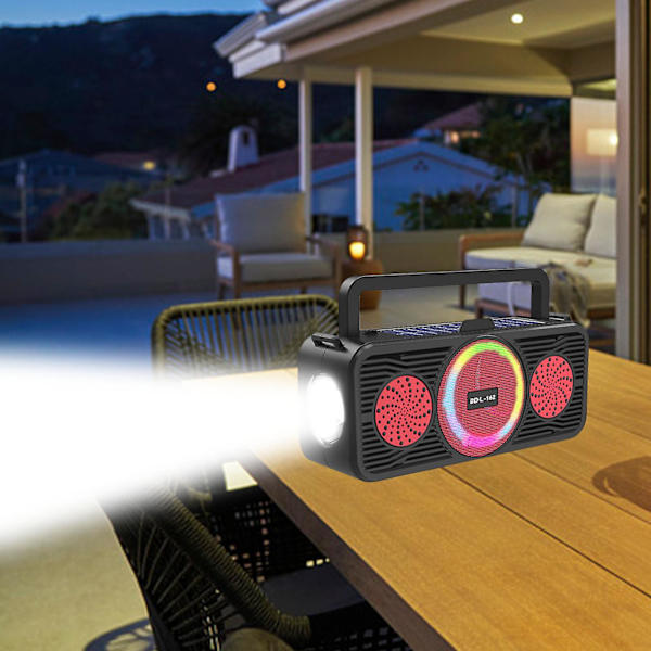 Solär Bärbar Bluetooth-högtalare, Trådlösa Högtalare Med Boomande Bas, FM-radio, LED Färgglada Ljus, Högtalare För Hem, Utomhus, Fest, Camping, Resor