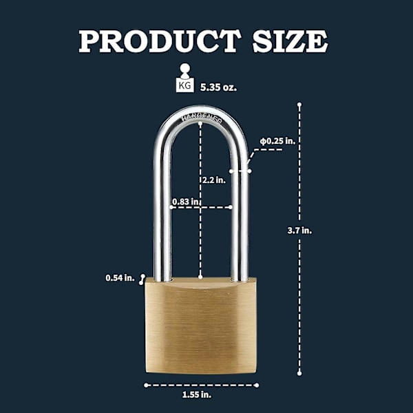 2-pack, Massivt Mässinglås med Nyckel, Hänglås med 40 mm Bred Låsdel, 63,5 mm Lång Båge Hänglås för Utomhusstaket, Skjul, Förvaring