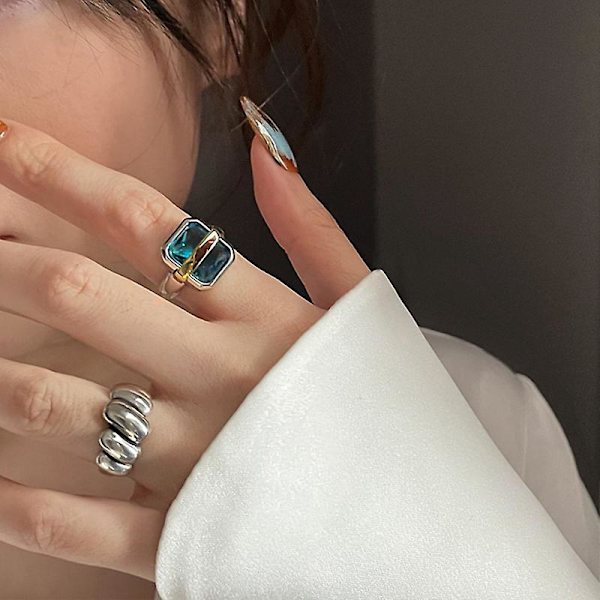 Kvadratisk simulerad diamantring linje Ring set