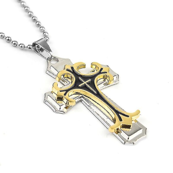 2 stk Herre Cross Pendant Halskæde Guld Enkel Punk Style Keel Chain Halskæde (2 PC, Guld)