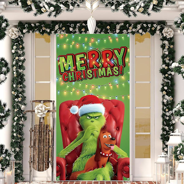 Juldörröverdrag Merry Grinchmas Font Veranda Skylt Vinter Nyår Jul Dekorationer Och Tillbehör För Hemfest