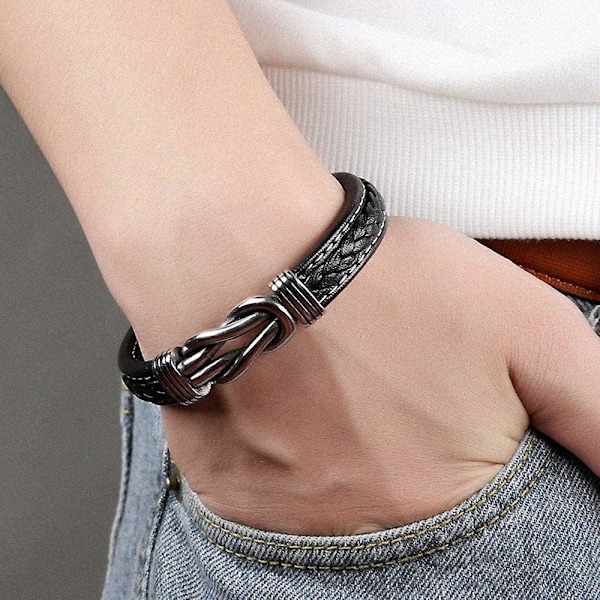 Läderarmband för män med magnetiskt spänne i rostfritt stål, armband, manschett, personlighetssmycken