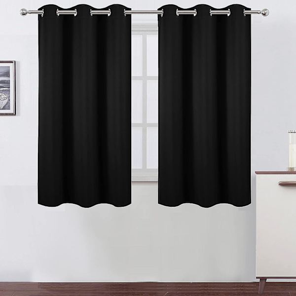 Svarta Termiska Mörkläggningsgardiner 38\"b*45\"l97*114cm /set Om 2 Paneler Rumsmörkande Gardiner