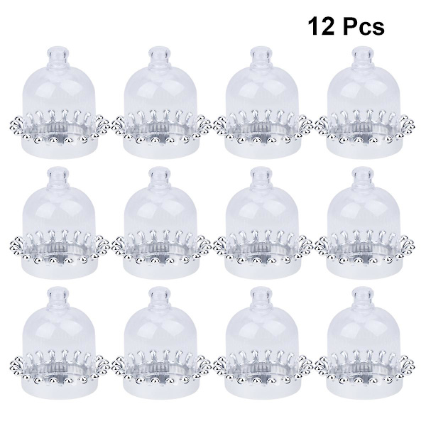 12 st bärbara tårtbärare lock plast cloche kakor tallrik multifunktionell cupcakes display desserter transparent kupol silver bottenplatta