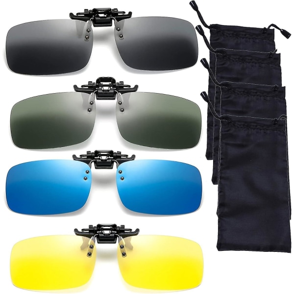 Pakke med 4 polariserende brilleclips, solbrilleclips, antirefleks Uv400, polariserede klips på solbriller med vandtæt brilleetui, til kørsel, golf, sh