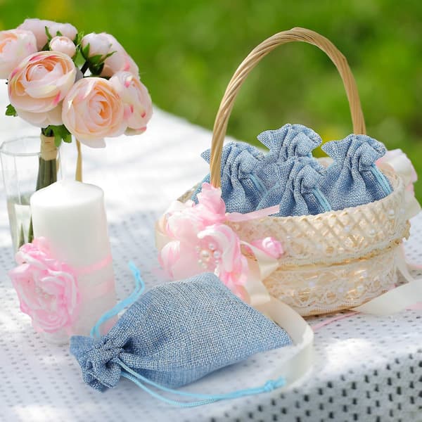 20 st Linen Jute Presentpåsar, Hessiansäckar Dragkedjeväskor Smyckespåsar Festförvaring Wrap (Vinfärgad)