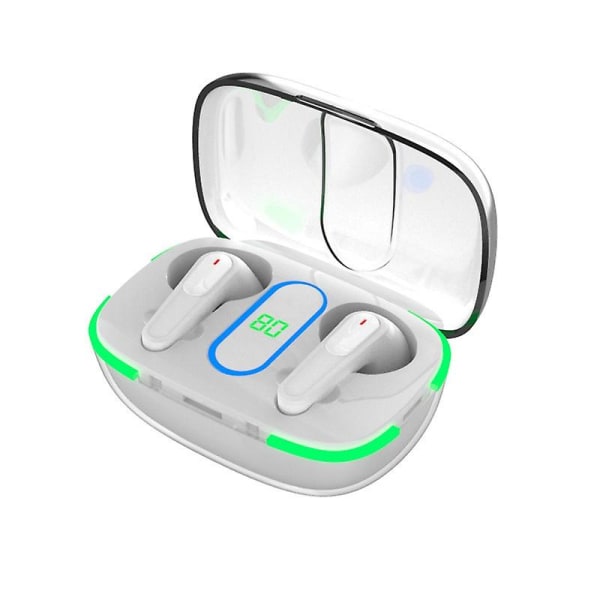 Trådløst Bluetooth Headset Smart Digital Display Lavstrøm Trådløs opladning Transparent Mini Sports Headset（Hvid）