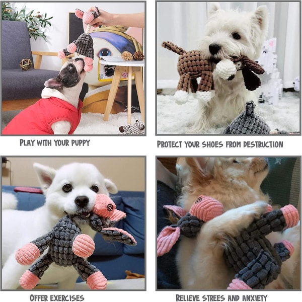 Plush hundeleketøypakke for valp, 3 pakker holdbare utstoppede dyr plysj tyggeleker med squeakers, søte myke hundeleker for tannstell, for små mellomstore D