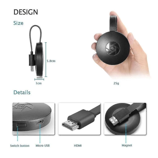 Wireless Wifi Display Dongle HDMI, Wifi Wireless Mini Screen Sharing Display Receiver 1080hd, Støtte Android/ios/pc/tv/monitor/projektor