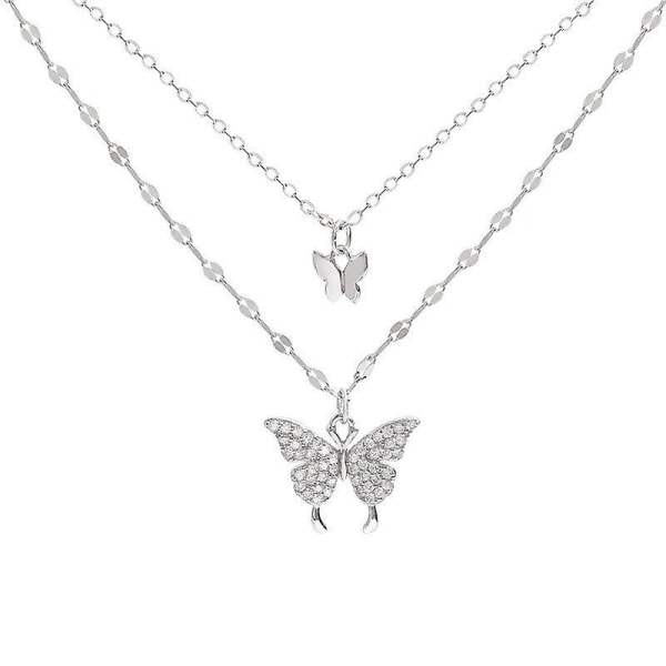 Silver Butterfly Cubic Zircon Crystal hänge halsband nyckelben kedja kvinnor