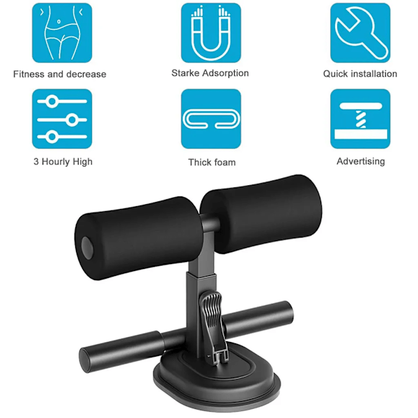 Sit-Up Bar Abdominal Trainer, Sport Ab Abdominal Muscle Trainer Self-Suction Sit-Up Bar, (Full Black)