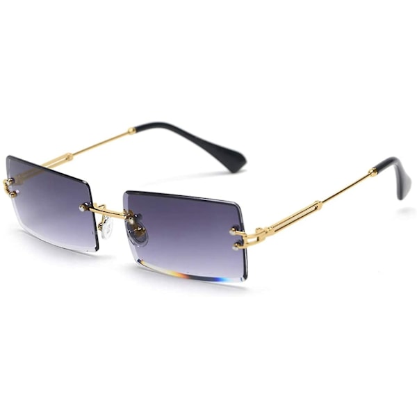 Rimless rektangulära solglasögon för kvinnor/män ultralätt metallram