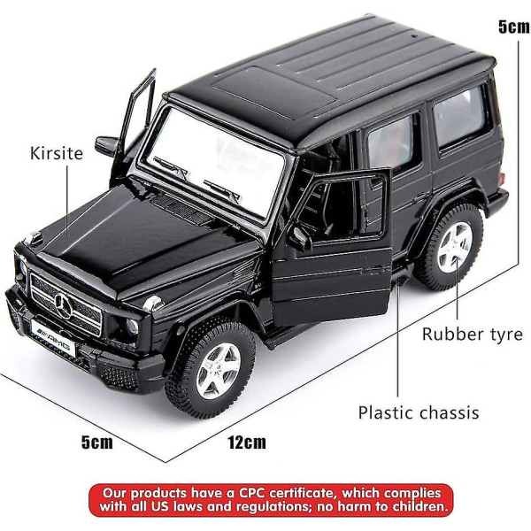 G63 Legeret bilmodel Simulering Træk bagdør Metalbil Offroad Vehicle Legetøj（sort）