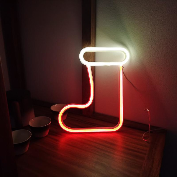 1 stk. Neon-skilt Julelys Støvle - Veggdekor Neon, Batteri og USB-drevet Kreativ Belysning, Barnegaver og Hjemmedekor Nattlys